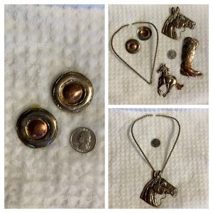 Horse and Boot Collection Metal Pendants, Earrings, Neckwire 3 pieces or lot